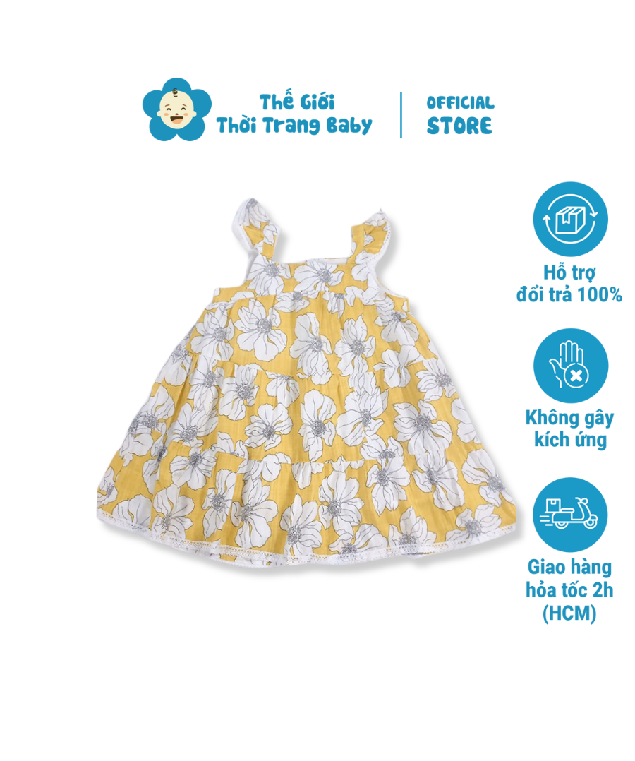 Váy bé gái hai dây hoa vàng DA170