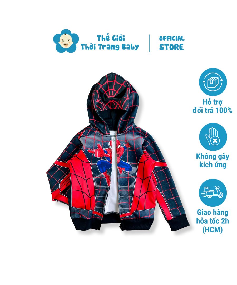 Áo khoác siêu nhân nhện đen cho bé trai AK46