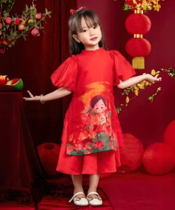 Áo dài cách tân bé gái họa tiết cô tấm cao cấp CT29 từ 10kg đến 35kg