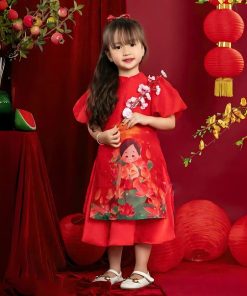 Áo dài cách tân bé gái họa tiết cô tấm cao cấp CT29 từ 10kg đến 35kg