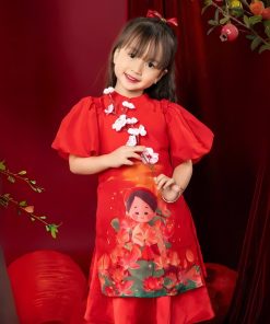 Áo dài cách tân bé gái họa tiết cô tấm cao cấp CT29 từ 10kg đến 35kg