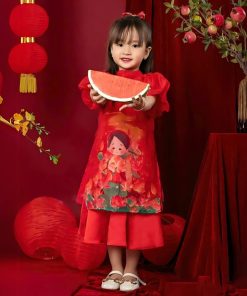 Áo dài cách tân bé gái họa tiết cô tấm cao cấp CT29 từ 10kg đến 35kg