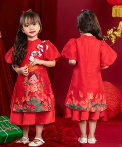 Áo dài cách tân bé gái họa tiết cô tấm cao cấp CT29 từ 10kg đến 35kg