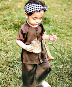 Quần áo bà ba cho bé trai kèm khăn ren-BCT11