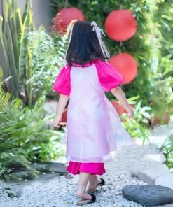 Áo dài bé gái tết 2025 họa tiết Cinnamoroll CT40 tone hồng tơ mềm có chân váy size 10-35kg