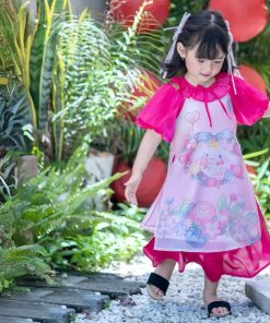 Áo dài bé gái tết 2025 họa tiết Cinnamoroll CT40 tone hồng tơ mềm có chân váy size 10-35kg