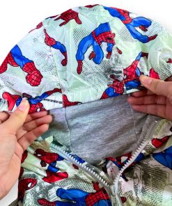 Áo Khoác Gió Cho Bé Trai Có Mũ, 2 Lớp Chống Nắng Lót Vải Thun Cotton, Chống UV, Họa Tiết Nhiều Siêu Nhân Nhện AK48A, Từ 2-8 Tuổi