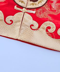 Bộ đồ tết cho bé trai dài tay kèm nón vải gấm đỏ dành cho bé dưới 3 tuổi SE134