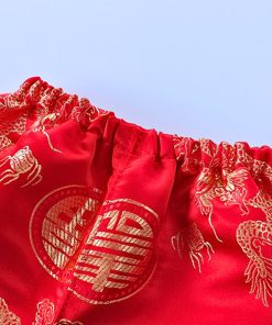 Bộ đồ tết cho bé trai dài tay kèm nón vải gấm đỏ dành cho bé dưới 3 tuổi SE134