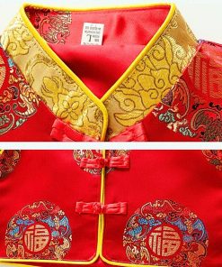 Bộ đồ tết cho bé trai dưới 14kg gấm đỏ truyền thống set dài tay kèm nón SE170