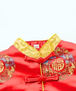 Bộ đồ tết cho bé trai dưới 14kg gấm đỏ truyền thống set dài tay kèm nón SE170