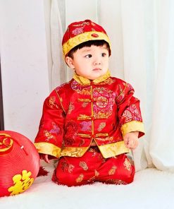 Bộ đồ tết cho bé trai dưới 3 tuổi SE171 dài tay kèm nón có lót trong