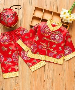 Bộ đồ tết cho bé trai dưới 3 tuổi SE171 dài tay kèm nón có lót trong