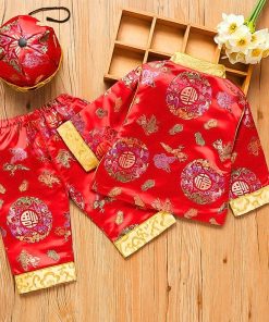 Bộ đồ tết cho bé trai dưới 3 tuổi SE171 dài tay kèm nón có lót trong