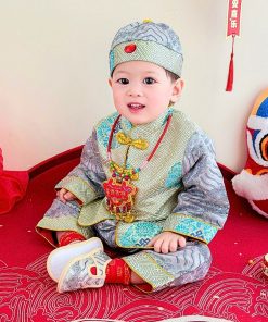 Bộ đồ tết cho bé trai dưới 3 tuổi SE178, gấm lụa mềm kèm nón
