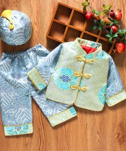 Bộ đồ tết cho bé trai dưới 3 tuổi SE178, gấm lụa mềm kèm nón