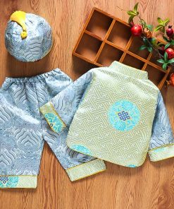 Bộ đồ tết cho bé trai dưới 3 tuổi SE178, gấm lụa mềm kèm nón