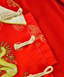 Bộ đồ tết cho bé trai sơ sinh kèm nón dưới 3 tuổi gấm lụa đỏ thêu rồng SE135