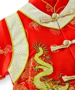 Bộ đồ tết cho bé trai sơ sinh kèm nón dưới 3 tuổi gấm lụa đỏ thêu rồng SE135