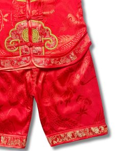 Bộ mặc tết cho bé trai dưới 3 tuổi SE137 ngắn tay vải lụa gấm đỏ