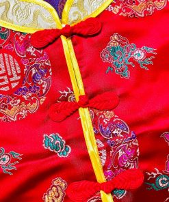 Bộ quần áo tết cho bé trai SE173-Đ2 dưới 3 tuổi ngắn tay kèm nón gấm dệt vân mây