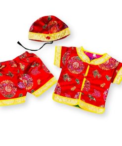 Bộ quần áo tết cho bé trai SE173-Đ2 dưới 3 tuổi ngắn tay kèm nón gấm dệt vân mây