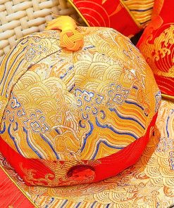 Bộ tết cho bé trai cao cấp SE181 set đồ gấm hoa văn kèm nón có lót dưới 14kg