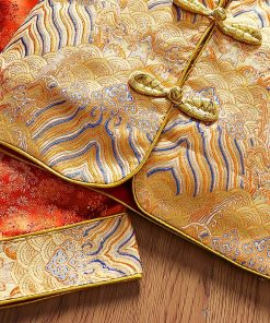 Bộ tết cho bé trai dưới 3 tuổi SE179, vải gấm hoa cam sang trọng, set kèm nón