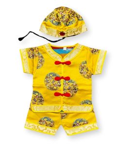 Bộ tết cho bé trai ngắn tay dưới 3 tuổi kèm nón gấm vàng dệt hoa văn SE173-V2