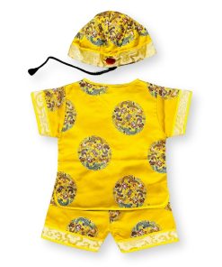 Bộ tết cho bé trai ngắn tay dưới 3 tuổi kèm nón gấm vàng dệt hoa văn SE173-V2