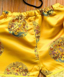 Bộ tết cho bé trai ngắn tay dưới 3 tuổi kèm nón gấm vàng dệt hoa văn SE173-V2