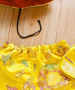 Bộ tết cho bé trai SE173-V1 ngắn tay dưới 3 tuổi vải gấm vàng ánh kim thêu vân mây