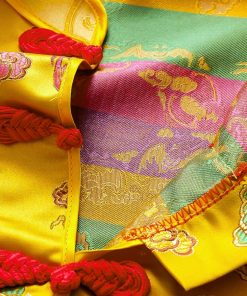 Bộ tết cho bé trai SE173-V1 ngắn tay dưới 3 tuổi vải gấm vàng ánh kim thêu vân mây