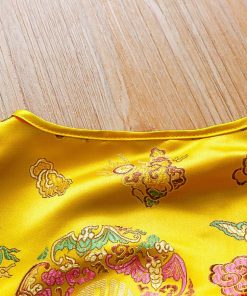 Bộ tết cho bé trai SE173-V1 ngắn tay dưới 3 tuổi vải gấm vàng ánh kim thêu vân mây