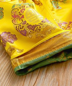 Bộ tết cho bé trai SE173-V1 ngắn tay dưới 3 tuổi vải gấm vàng ánh kim thêu vân mây