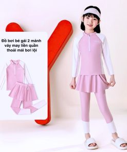 Đồ Bơi Bé Gái Tay Dài Quần Dài Dáng Váy Liền Dễ Thương BN198