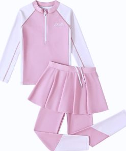 Đồ Bơi Bé Gái Tay Dài Quần Dài Dáng Váy Liền Dễ Thương BN198