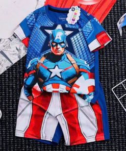 Bộ Đồ Siêu Nhân Cho Bé Trai Vải Thun Cotton Thoáng Mát Mùa Hè Từ 10-30Kg - Kèm Choàng & Mặt Nạ Hóa Trang Captain BN194_C