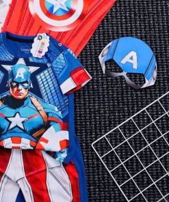 Bộ Đồ Siêu Nhân Cho Bé Trai Vải Thun Cotton Thoáng Mát Mùa Hè Từ 10-30Kg - Kèm Choàng & Mặt Nạ Hóa Trang Captain BN194_C