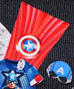 Bộ Đồ Siêu Nhân Cho Bé Trai Vải Thun Cotton Thoáng Mát Mùa Hè Từ 10-30Kg - Kèm Choàng & Mặt Nạ Hóa Trang Captain BN194_C