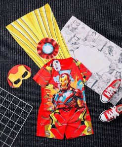Bộ Đồ Siêu Nhân Cho Bé Trai Người Sắt Vải Thun Cotton Thoáng Mát Mùa Hè Từ 10-30Kg - Kèm Choàng & Mặt Nạ Hóa Trang BN194_D