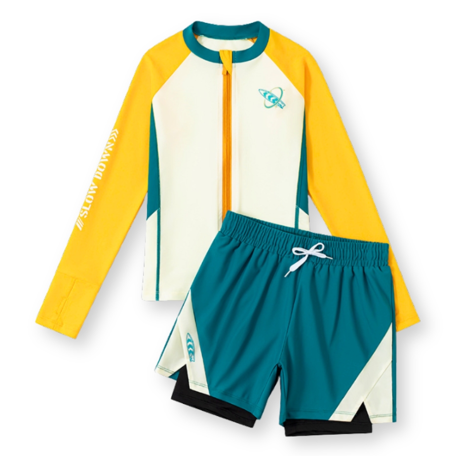 ao boi dai tay cho be trai mau xanh phoi vang nang dong, chat thun lanh co gian, size 15-50kg – bn200 (10) Bộ Bơi Dài Tay Cho Bé Trai Màu Xanh Phối Vàng 15-50kg BN200