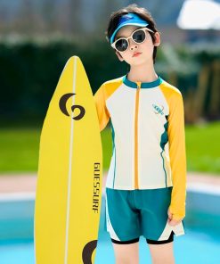 Bộ Bơi Dài Tay Cho Bé Trai Màu Xanh Phối Vàng 15-50kg BN200