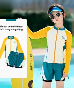 Bộ Bơi Dài Tay Cho Bé Trai Màu Xanh Phối Vàng 15-50kg BN200
