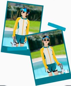 Bộ Bơi Dài Tay Cho Bé Trai Màu Xanh Phối Vàng 15-50kg BN200