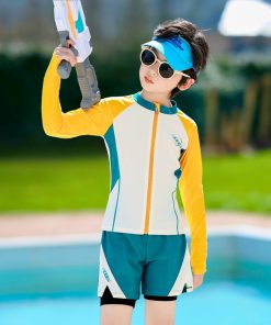 Bộ Bơi Dài Tay Cho Bé Trai Màu Xanh Phối Vàng 15-50kg BN200