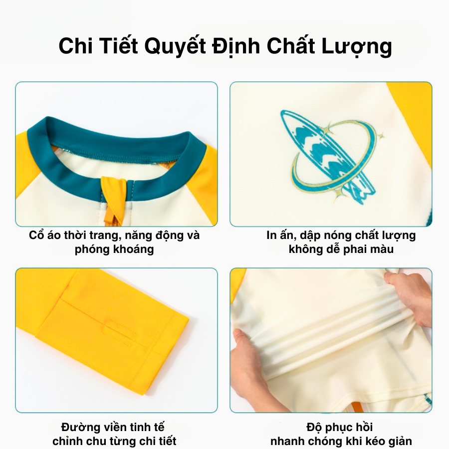 Bộ Bơi Dài Tay Cho Bé Trai Màu Xanh Phối Vàng 15-50kg BN200