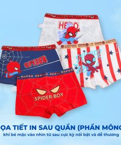 Combo 4 quần lót đùi cho bé trai thun cotton dưới 40kg họa tiết spider-boy sau mông QS08