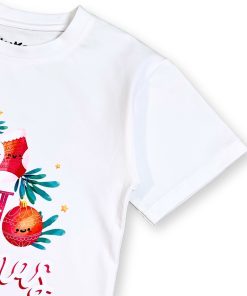 Áo giáng sinh trắng cho bé form unisex, hình cây thông & đèn noel AT52_F