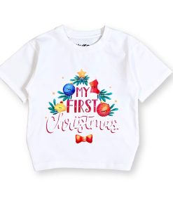 Áo giáng sinh trắng cho bé form unisex, hình cây thông & đèn noel AT52_F